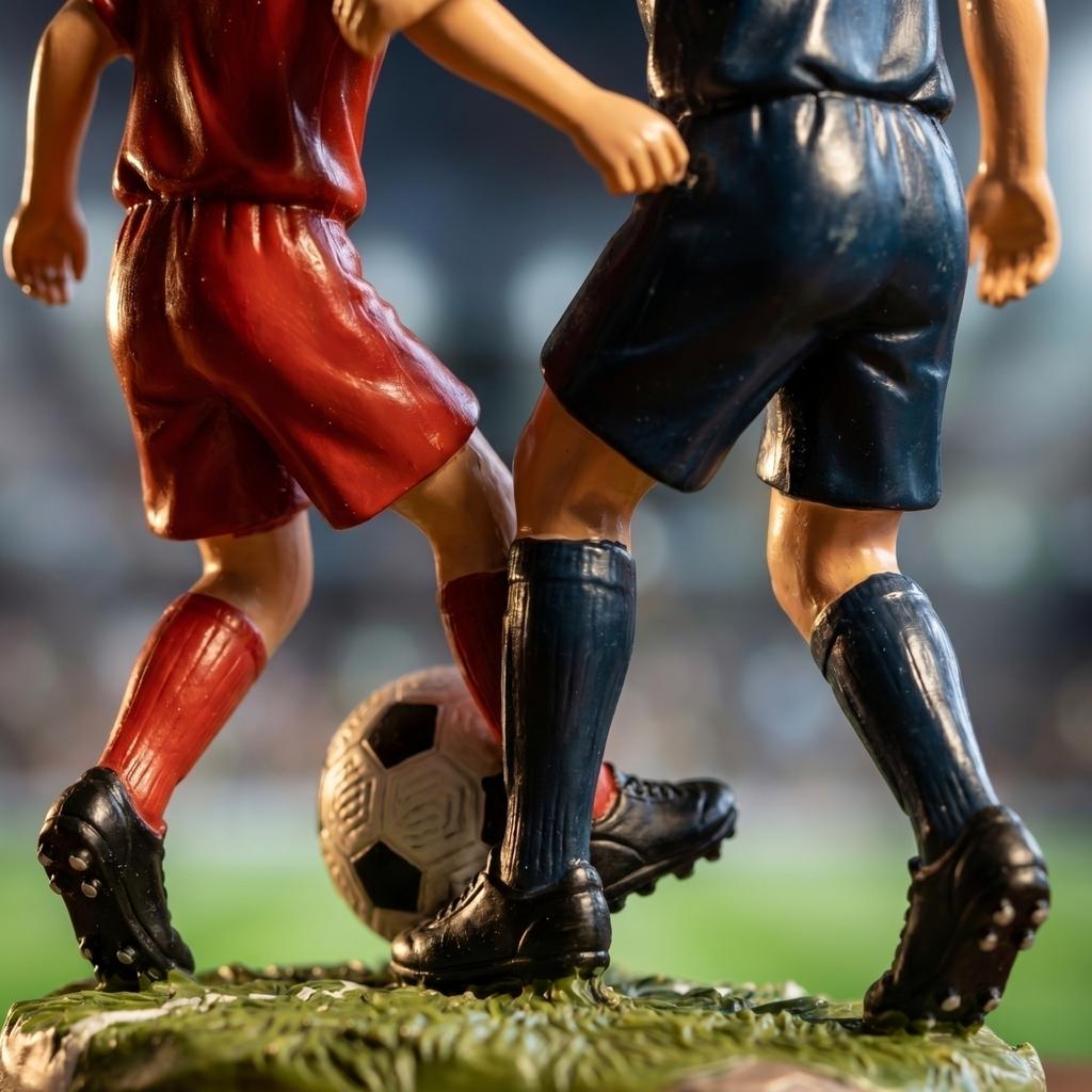 Resin Father and Son Playing Soccer Figurine Decorative Sports Sculpture for Home Office Display On Shelf or Desk