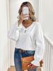 Women's V-Neck Long Sleeve Top with Decorative Buckle - Solid Color, Perfect for Spring & Summer Casual Wear.