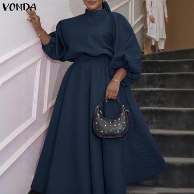 2PCS Women Long Sleeve Blouse and Skirts Casual Elegant Two Piece Sets