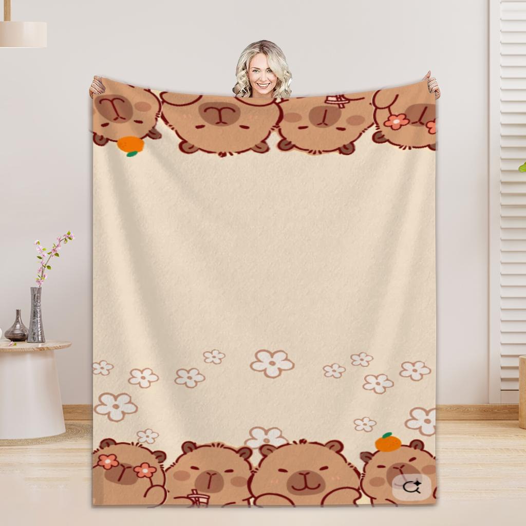 1pc Blankets Lovely Capybara Printed Flannel Blanket Quality Soft Warm Throw Blanket Winter Kids Couch Bed Fluffy Bedspread
