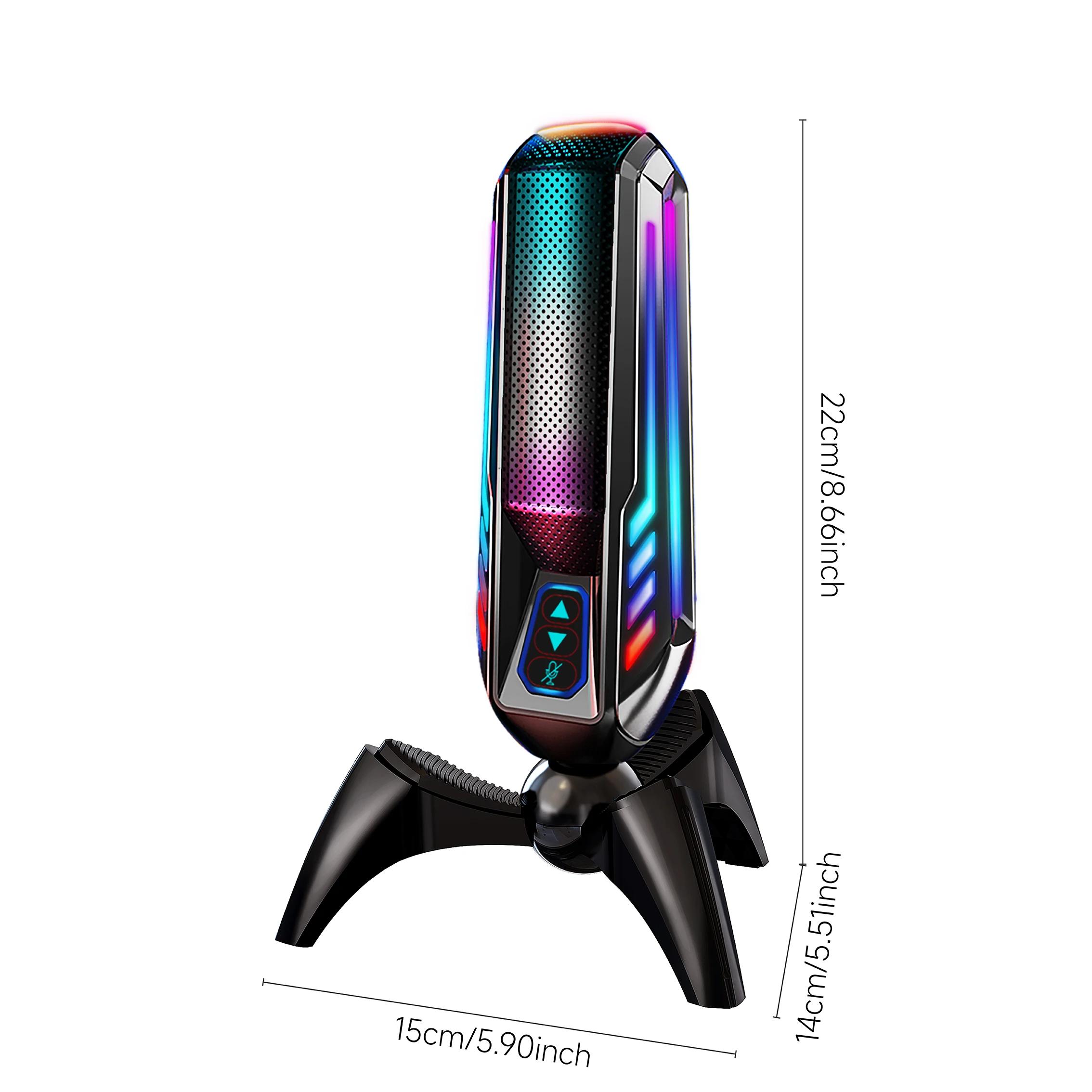 

Профессиональный RGB-микрофон для потоковой передачи данных, конденсаторный настольный USB-микрофон с шумоподавлением для подкастов, компьютерный студийный микрофон чёрный