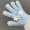 Women's Winter 2025 Retro Plaid Kitty Gloves: Warm Five-Finger Cycling Cold Protection