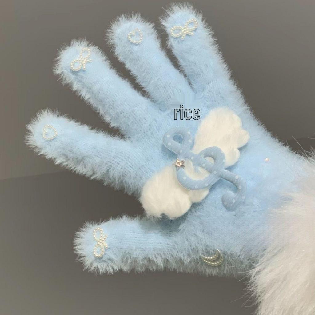 Women's Winter 2025 Retro Plaid Kitty Gloves: Warm Five-Finger Cycling Cold Protection