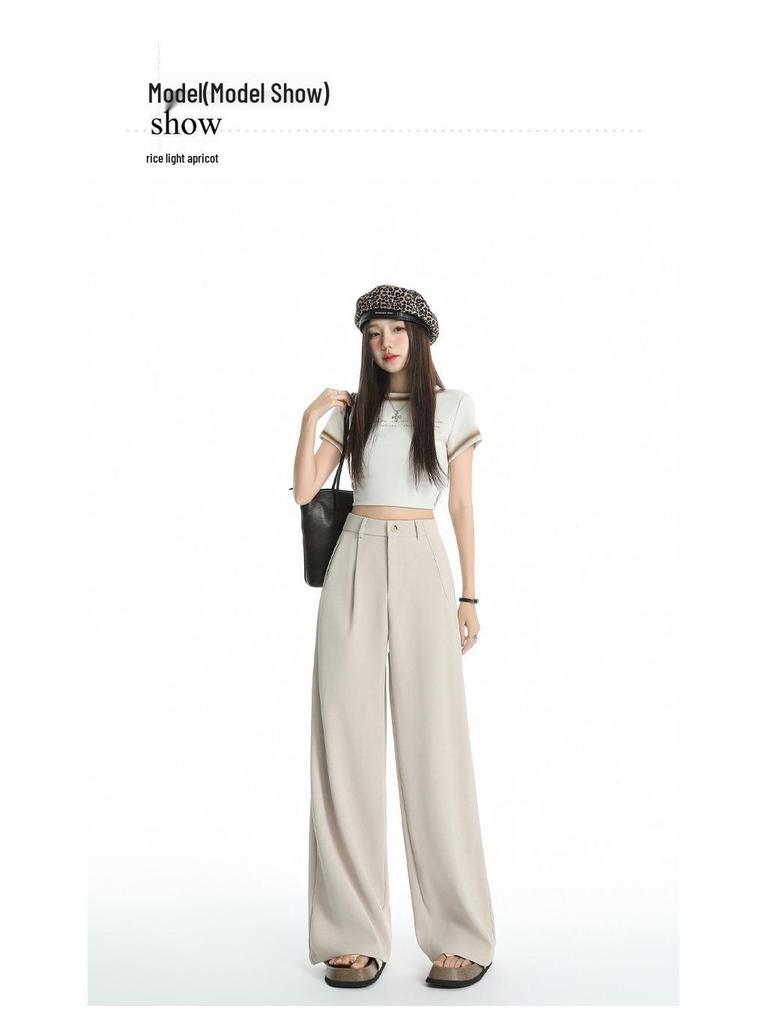 2026 Women's Black Slimming Wide-Leg Casual Pants, Plus Size, Soft Thin Fabric, Straight-Leg Design.