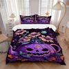 3pcs Purple Pumpkin Halloween Elements Quilt Set Soft and Comfortable Bedroom, and Dorm Decor Bedding Set 1 Quilt Cover + 2 Pillowcases.N080