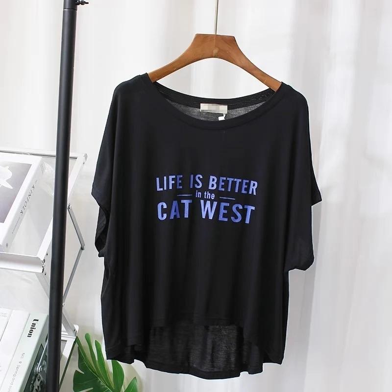 

T-shirt Women Versatile Summer Casual Large Size Loose Round Neck Pullover Short-sleeved Tops XXXL чорний