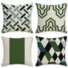 Light Luxury Green Linen Sofa Pillow Dark Green Geometric Pattern Pillow Bedside Cushion Cushion Pillow Cover