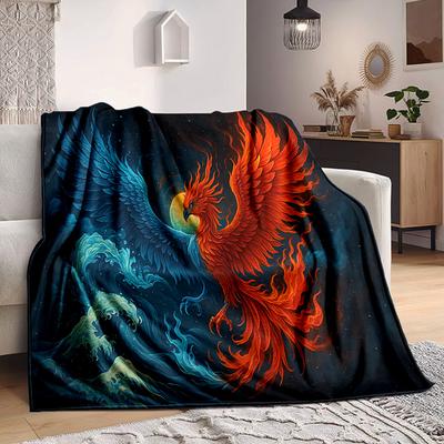 1pc Phoenix YinYang Blanket, Lightweight Flannel Throw Blanket For Sofa, Bed, Travel, Camping, Living Room, Office, Couch, Chair, And Bed