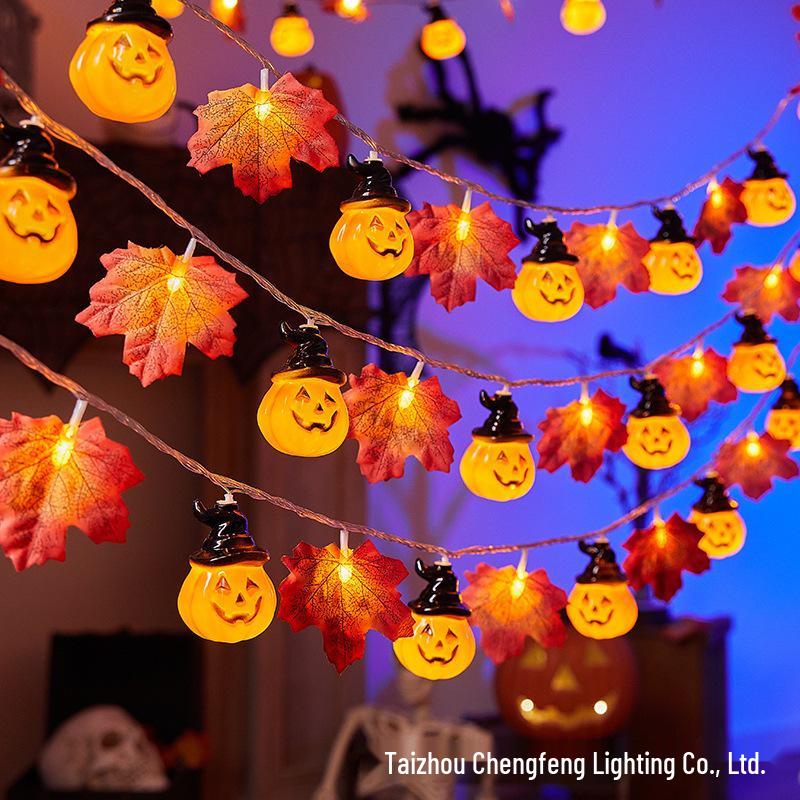 Halloween LED Pumpkin, Ghost & Bat Decorative String Lights for Courtyard Party - Colorful Atmosphere Lights