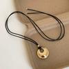 Korean Round Geometric Pendant Necklace for Women Luxury Silver Color Drop Black Rope Necklace Sweater Chain Jewelry Accessories