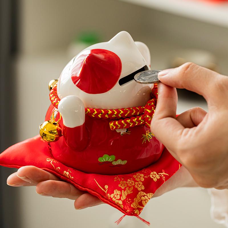 Gatto Portafortuna Maneki Neko in Ceramica da 4,5 Pollici Salvadanaio Gatto Colorato della Fortuna Decorazione per la Casa Regalo Ornamento Feng Shui