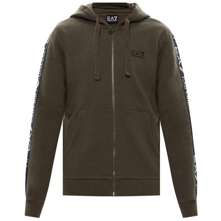 Emporio Armani EA7 Series Letter String Logo Spliced Drawstring Hooded Sweatshirt Men sweatshirt Dark-Green 6HPM12-PJ07Z-1867 M