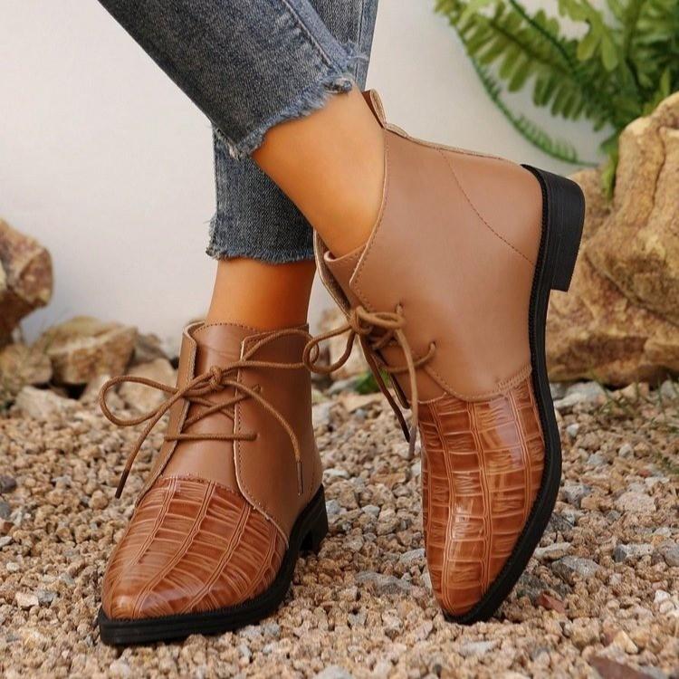 

Autumn Winter Fashion Women Lace Up Pointed Toe Comfortable Non-slip Ankle Boots Plus Size Shoes for Women 35-41 Women Footwear 41 коричневий