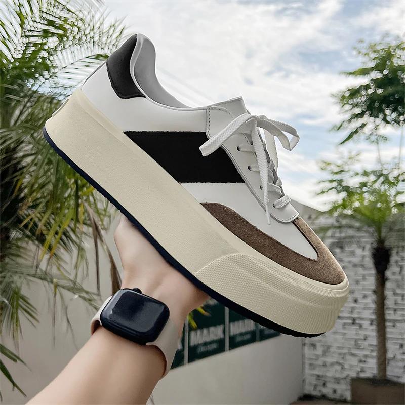 Fashion High Quality Men Casual Shoes Hot Sale Lightweight Sneakers Genuine Leather Wedding Dress Shoes Outdoor Thick Bottom Walk Shoes