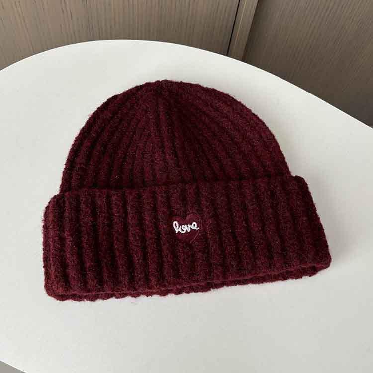 Love love embroidered hat women's autumn and winter casual versatile knitted hat ear protection warm thickened wool hat