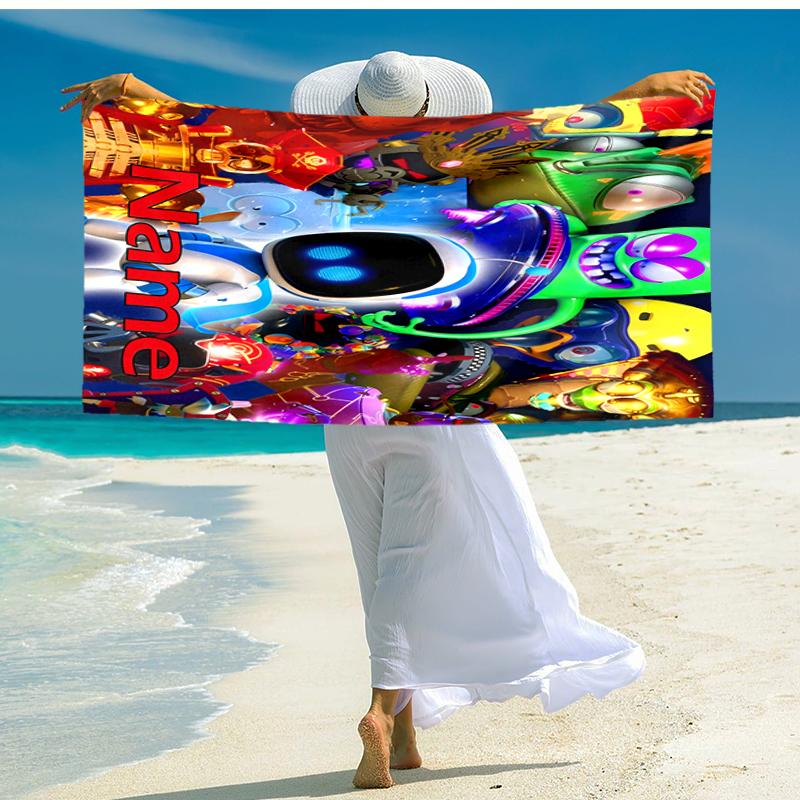 Personalized customized proof beach towel with Astro Bot  pattern - soft, absorbent, quick-drying, perfect swimming, camping&bathing