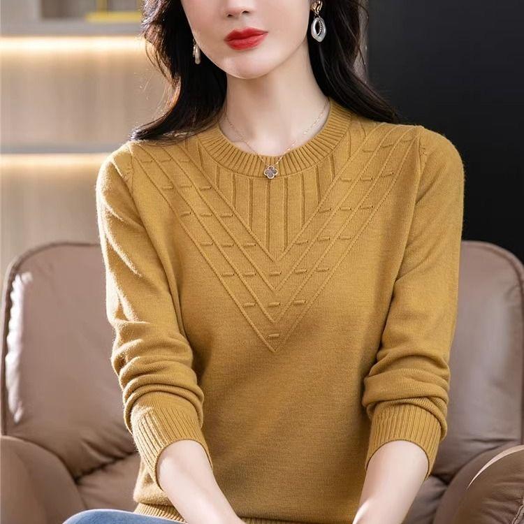 Warme Strickpullover-Oberteile für Damen im Frühling und Herbst im westlichen Stil, Mutterkleidung, langärmelig, lockerer, großer, dünner Pullover