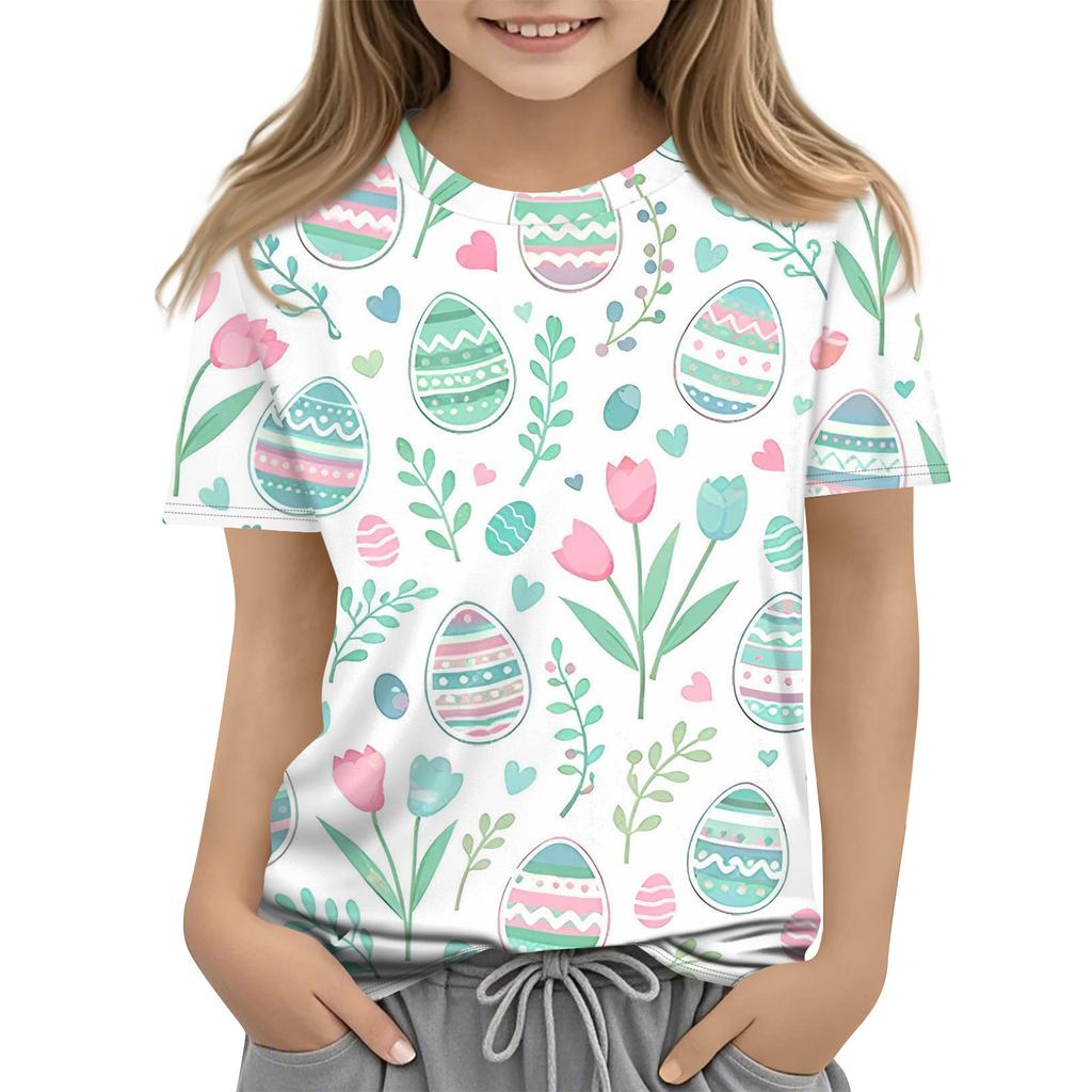 Children's Easter Printed Round Neck Short Sleeved Casual T-shirt