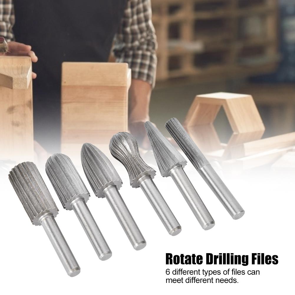 6pcs Rotate Grinding File Bearing Steel Rotating Drilling File Bits Engraving KnifeGray