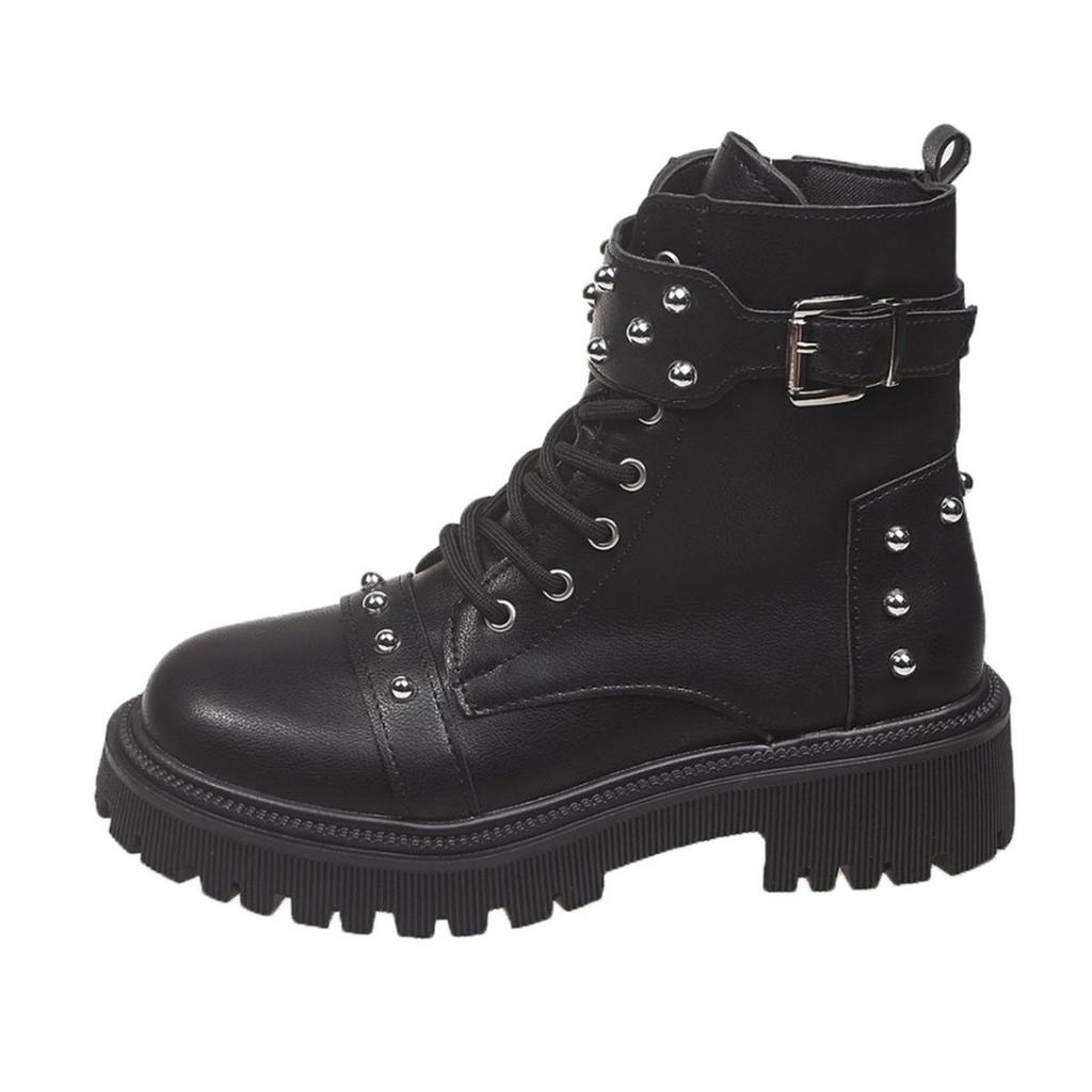 Women's Thick-Soled Martin Boots: 2025 Autumn/Winter Round Toe Lace-Up with Buckle, British Style