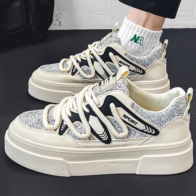 Sneakers Man Trendy Flat Sports Walking Shoes Breathable Leather Comfortable Non-Slip Casual Lace-up Skate Shoes for Men