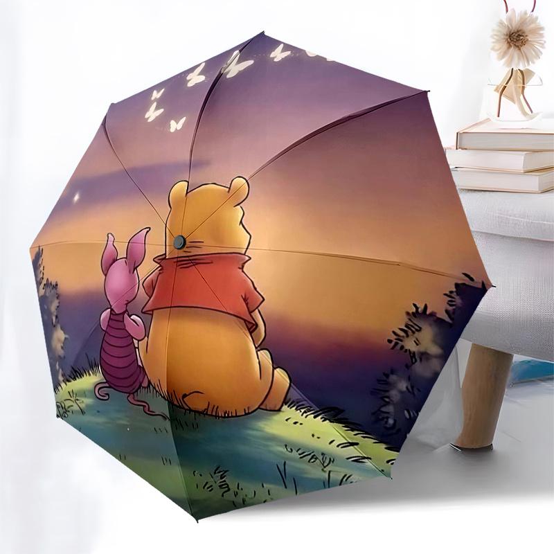 Ombrello da Viaggio a Tema Winnie the Pooh e Amici - 8 Stecche, Apertura e Chiusura Automatiche, Design Pieghevole Portatile, Ombrello Compatto ed Elegante Adatto