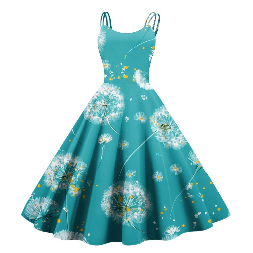 Sexy schulterfreies Punk-Vintage-Kleid mit Blumendruck für Damen