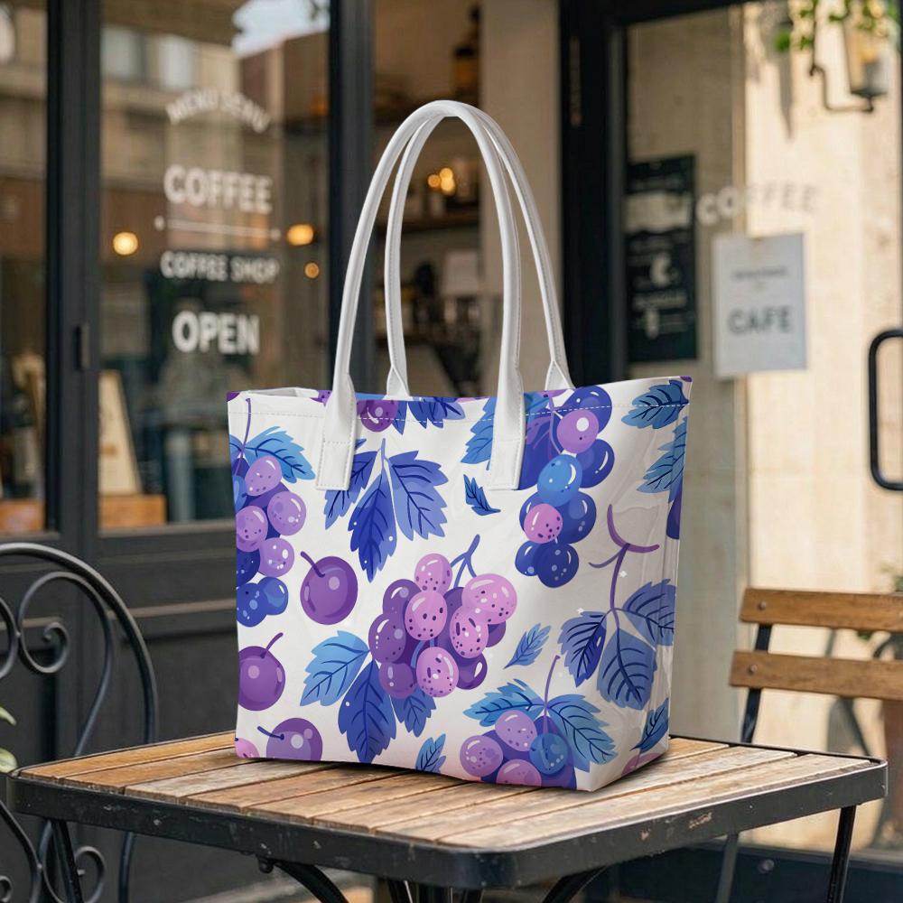 Grape Print Tote Bag Stylish Casual Large Capacity Daily Shoulder Purse for Women Lightweight Cute Handbag for Shopping Travel