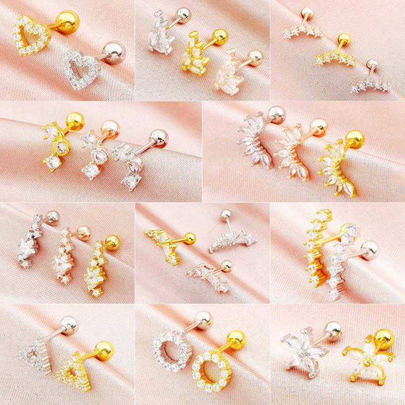Floral Pave Diamond Mini Screw Stud Earrings 
