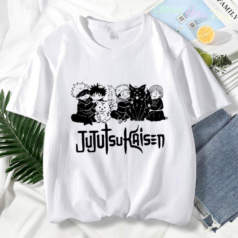 Japonské tričko Manga Jujutsu Kaisen Top Dámské Anime Gojo Satoru Tričko s potiskem Funny Gojo Cat Grafika Tričko Kawaii Neformální topy
