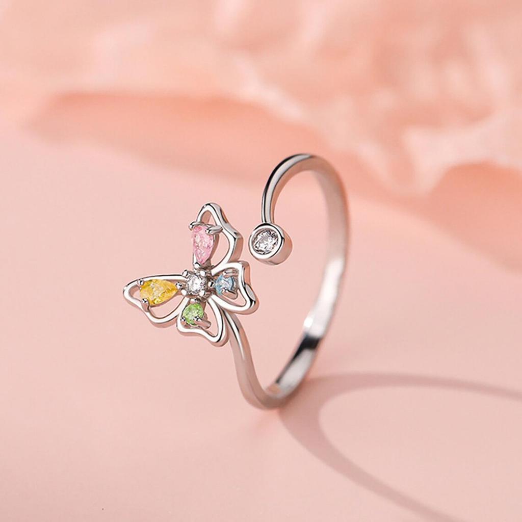 Simple Creative Butterfly Zircon Adjustable Ring with Fairy Design