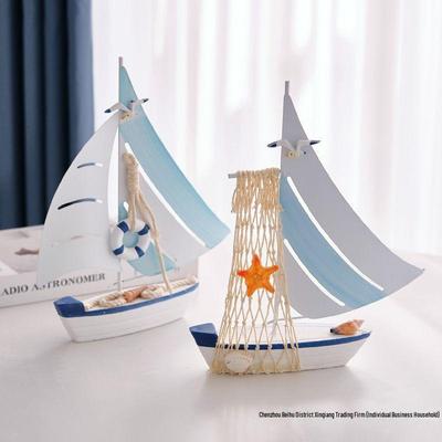 Smooth Sailing Mediterranean Wooden & Tinplate Ship Model - Small Ocean-Style Desk Ornament