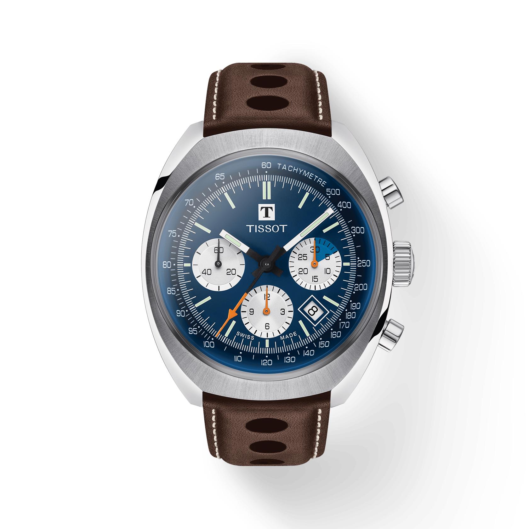 

Чоловічий модний годинник Tissot зі шкіряним ремінцем та синім циферблатом T124.427.16.041.00 синій