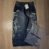 RogueWave Y2K Rosa Baggy Jeans Vintage Trykkmønster Vasket Ripped Jeans Hip Hop Streetwear Harajuku Menn Kvinner Casual Vide Ben Jeans