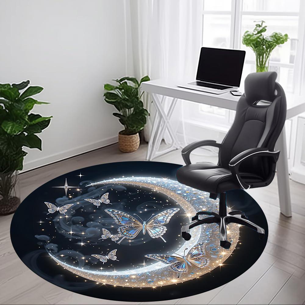 1pc Moonlit ButterfliesChair Carpet for Office, Indoor Non-Slip Washable Polyester Fiber Carpet, Mat For Office, Machine Washable