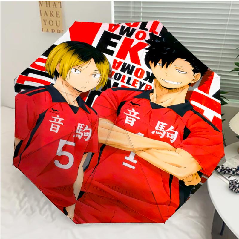 Haikyu Print Automatic Umbrella, 8 Rib Iron Frame, Plastic Handle, Suitable for Outdoor Travel &Daily , Ideal Gift