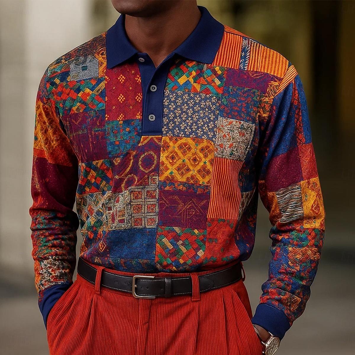 

Мужская рубашка-поло с длинным рукавом, с абстрактным геометрическим рисунком, 100% полиэстер, дышащая, деловой кэжуал топ, приталенного кроя, быстросохнущая, разных цветов M