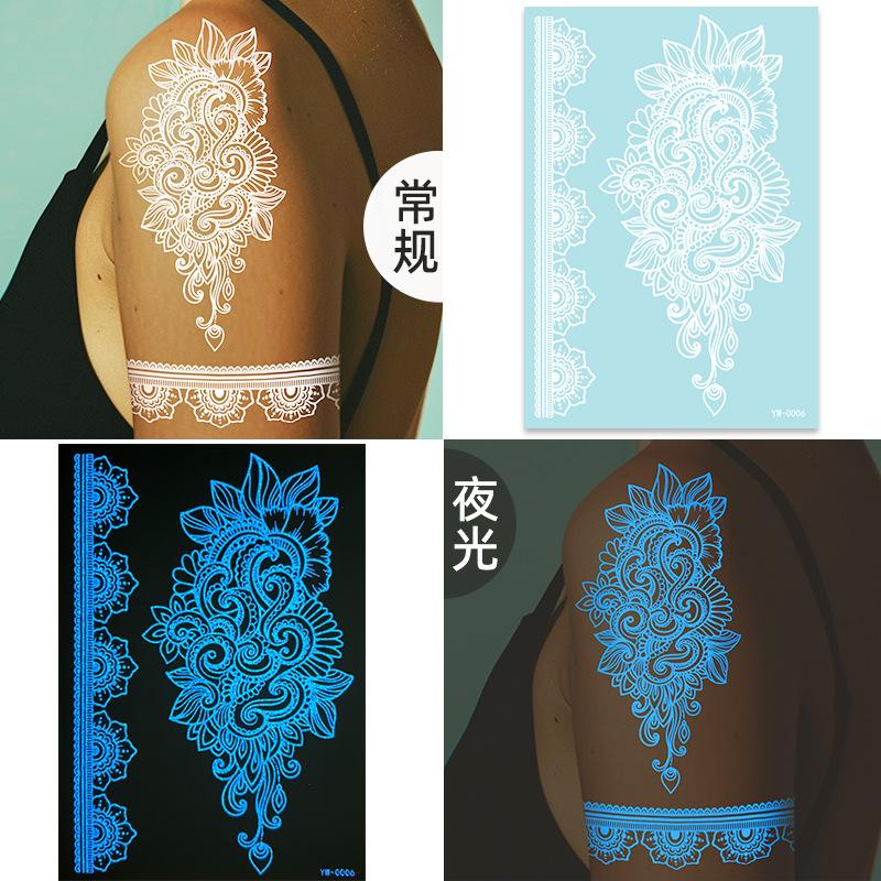 Luminous Tattoo Sticker Indian Lace Tattoo Sticker Hollowed Out Hand Henna Tattoo