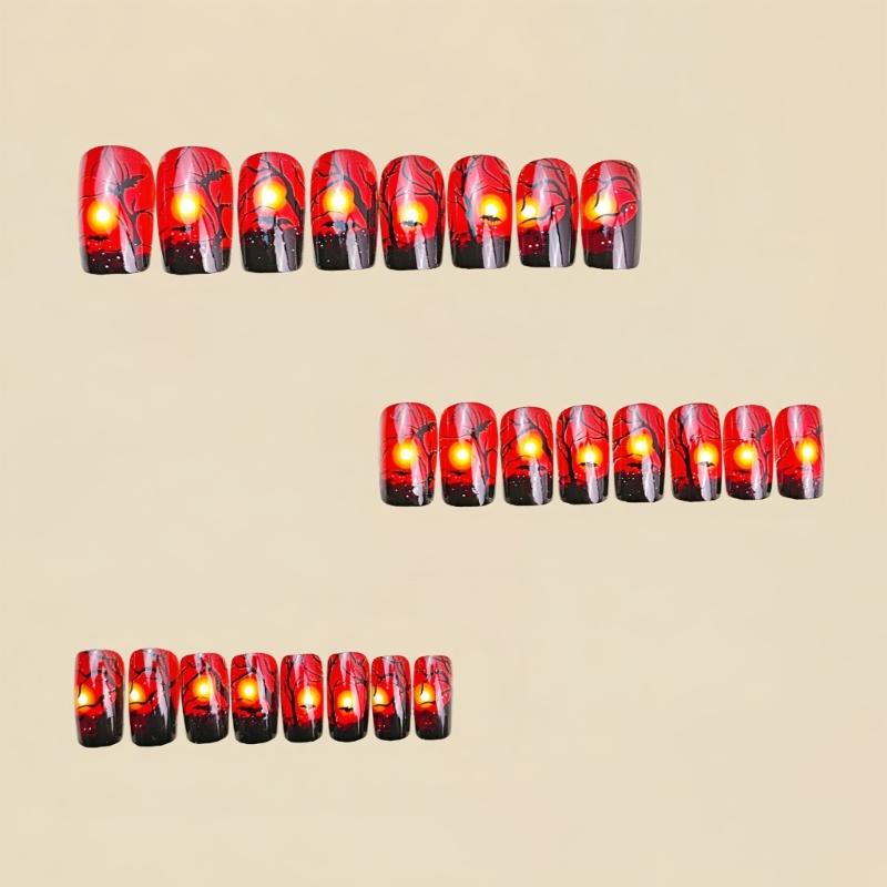 Halloween Fake Nail Set Of 24 Press On Nail With Forest Theme Pink Ghostly Design For Costume Parties Event Decors