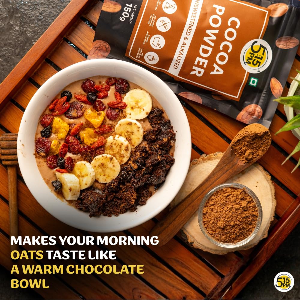 5:15 PM Pure Unsweetened Cocoa Powder 150g | Dark Alkalized Cocoa For Baking, Hot Chocolate & Milkshakes