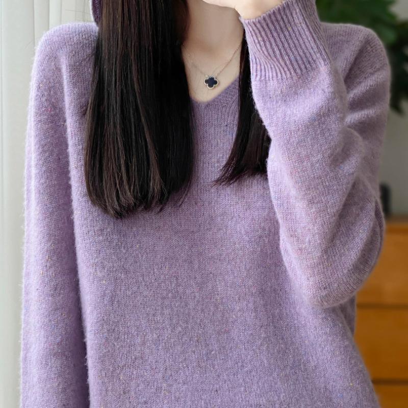 

Hooded Knitted Sweater Womens Autumn and Winter Latest Relaxed Fit Outer Top XXL фіолетовий