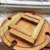 Folding Picnic Table With Glass Holder Round Foldable Desk Wine Glass Rack Collapsible Camping Table For Party Wooden Outdoor
