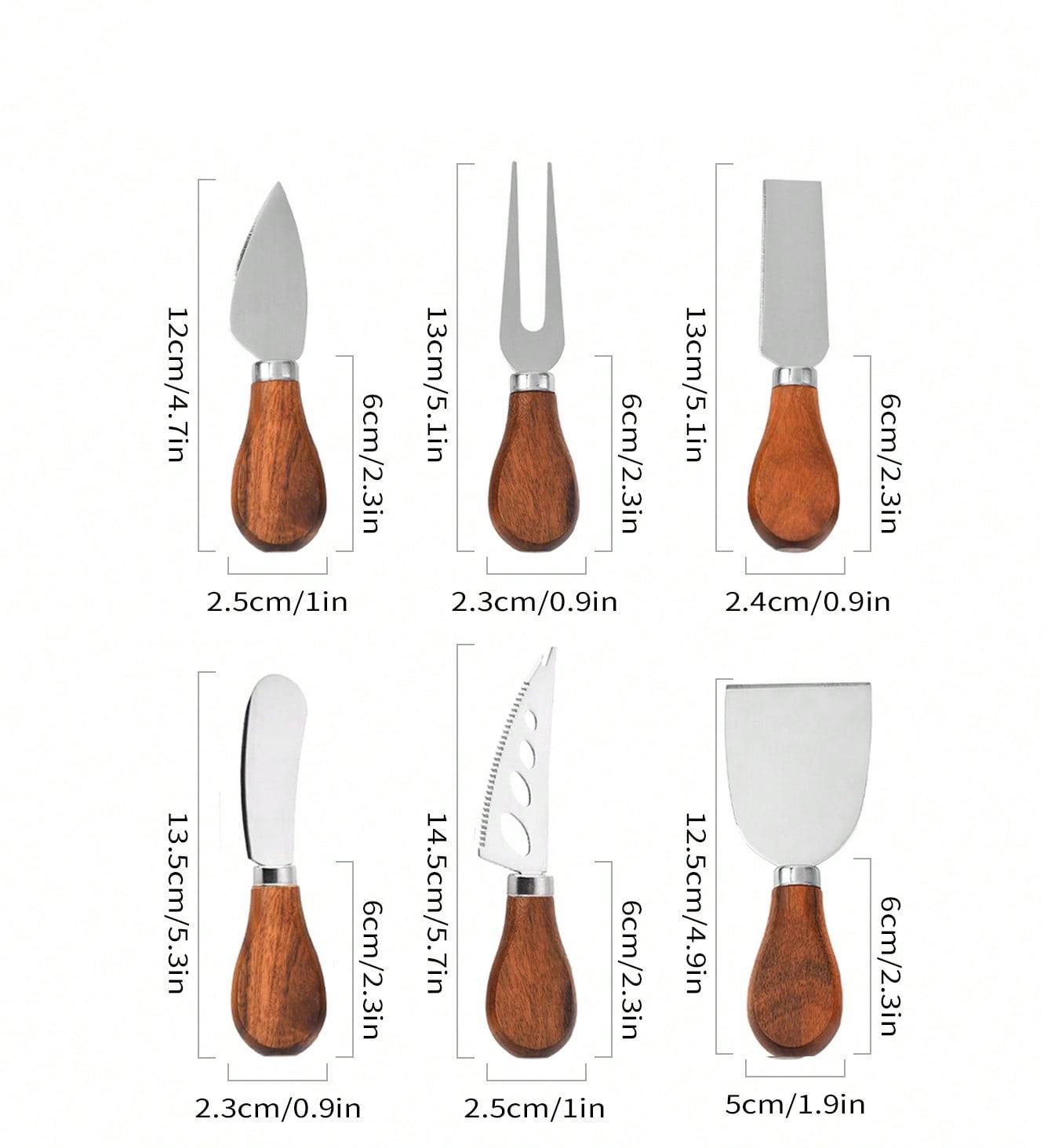 

Набор из 6 сырных ножей Leeseph, полная коллекция сырных ножей из нержавеющей стали (Ручка из акации) Подарки на Рождество коричневый