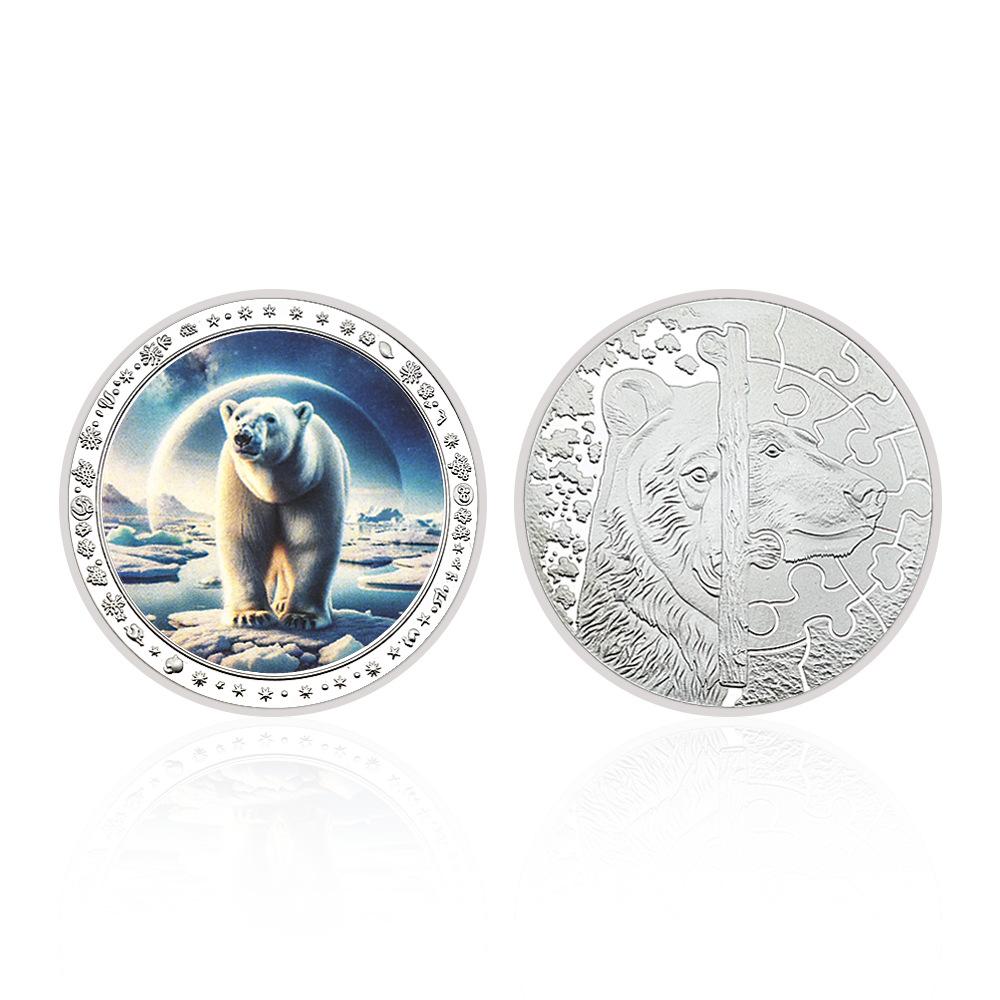 Fan Collection Gift Colorful Rare Animal Polar Bear Collection Commemorative Coin Commemorative Medal Badge, Including gift box