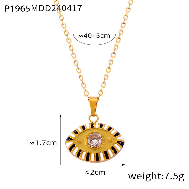 Bohemian Devil's Eye Pendant Necklace in Enamel & Titanium Steel with Rhinestones for Women