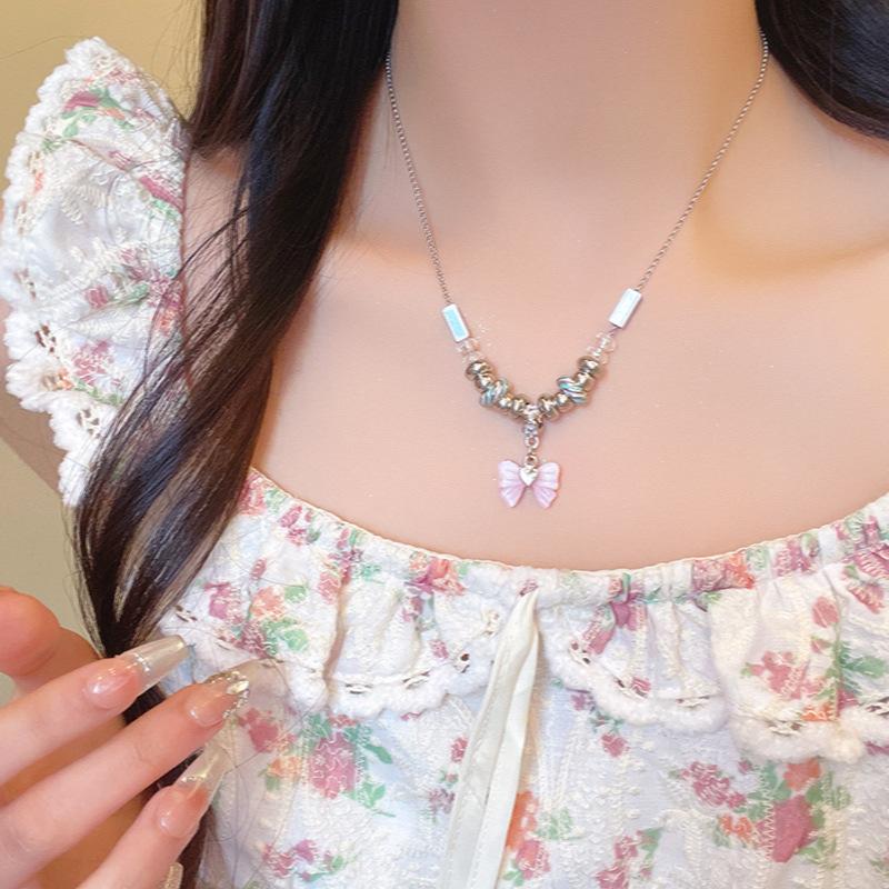 Direct Sales Tassel Ice Crystal Butterfly Necklace Women's Sweet Cool Babes Neck Chain Design Sense Niche Collarbone Chain Women