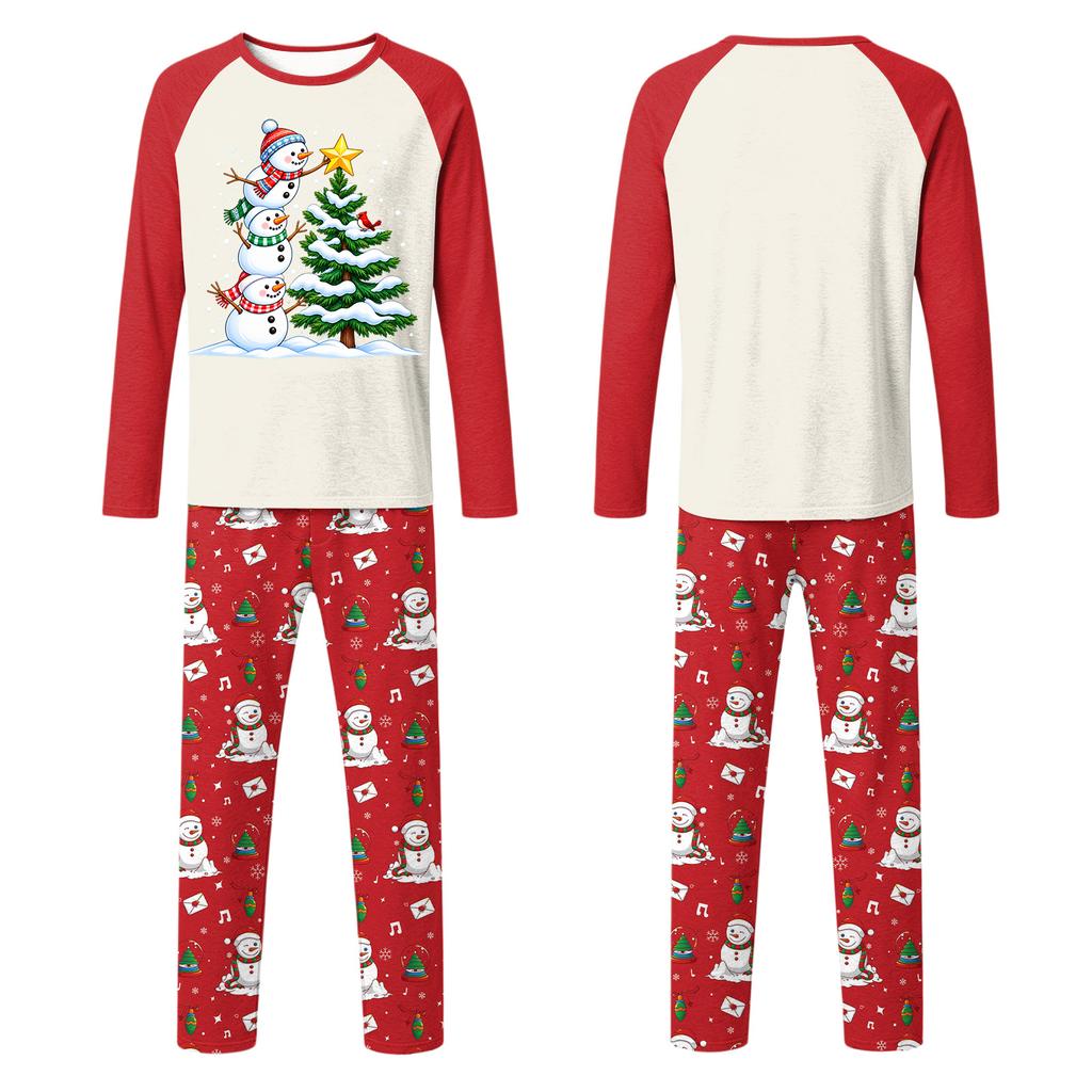 Christmas Print Family Matching Pajama Set with Long Sleeve Round Neck Top and Pants for Parents and Kids