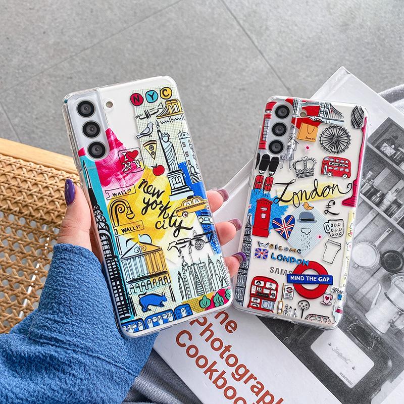 Custodia per telefono con illustrazione di città romantica retrò per Samsung Galaxy S22 Ultra S21 Plus S20 Fe S10 Note 20 A32 A52 A72 5g Cover in TPU