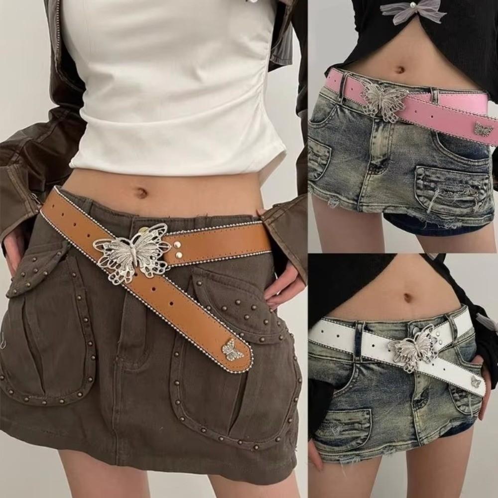 Butterfly Buckle Women's Belt PU Waistwear New Decorative Belt Jeans Accessories