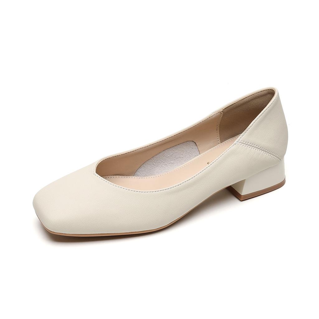 Weiwei Girl 9258-13 Grandma Shoes Women's Thick Heel 2025 Summer French Single Shoes Medium Heel Shallow Mouth Evening Women's Shoes